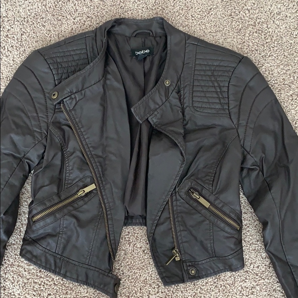 Brown Faux Leather Bebe Jacket Cropped